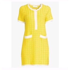 FREE ASSEMBLY  YELLOW KNIT SHEATH DRESS SCALLOPED TRIM Size MEDIUM CHANEL STYLE